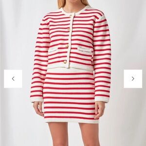 NWOT English Factory Knit Striped Sweater Cardigan in Red/Cream